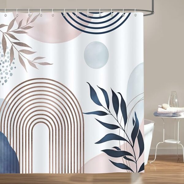 Boho Sheik Lines and Leaves Natural Bathroom Shower Curtain 71" x 71" – 5 Styles