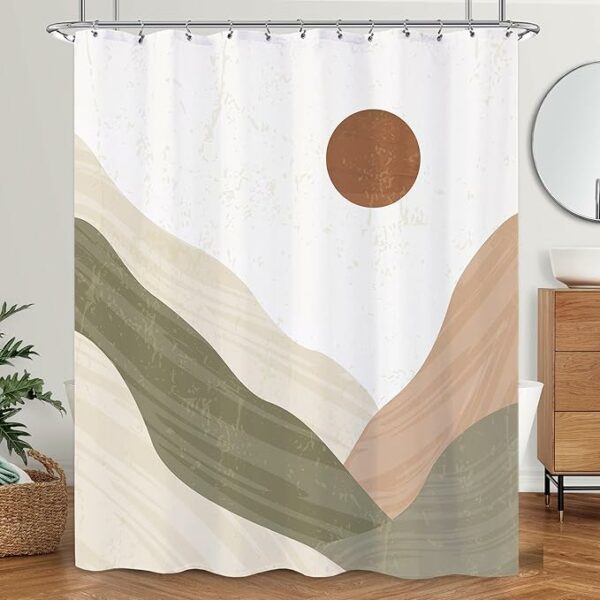Montessori Sheik Pastel Mountain Sun Bathroom Shower Curtain 60" x 72" – Two Styles
