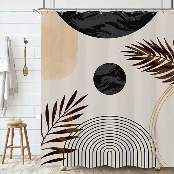 Boho Sheik Black Natural Leaf Bathroom Shower Curtain 60" x 72" – Two Styles