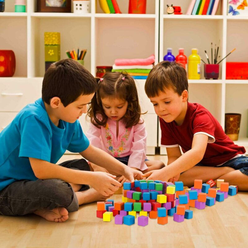 Colored Wood Building Cubes 1" | 200 Pieces - Image 2