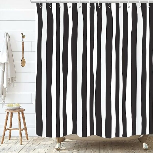 Black and White Lines Boho Sheik Stripes Bathroom Shower Curtain - 71" x 71"