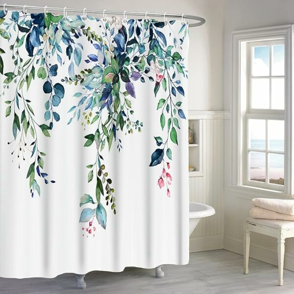 Calming Nature Leaves and Flowers Boho Design Bathroom Shower Curtain 71" x 71" - 3 Styles