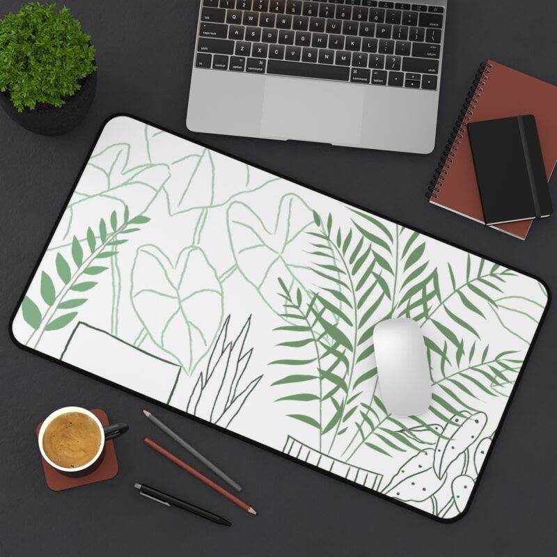 Minimalist Plant Lover Desk Mat, Simple Ferns XL Mousepad - Nature Inspired Design