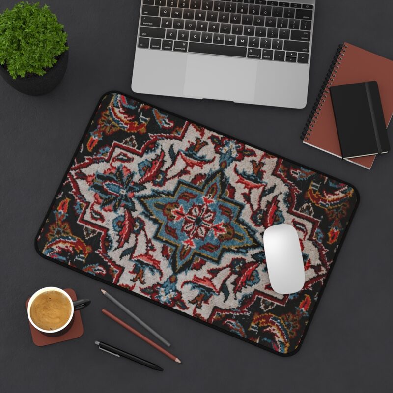 Persian Rug Desk Mat, Moroccan Capet Your Own XL Mousepad - White Middle Eastern Design