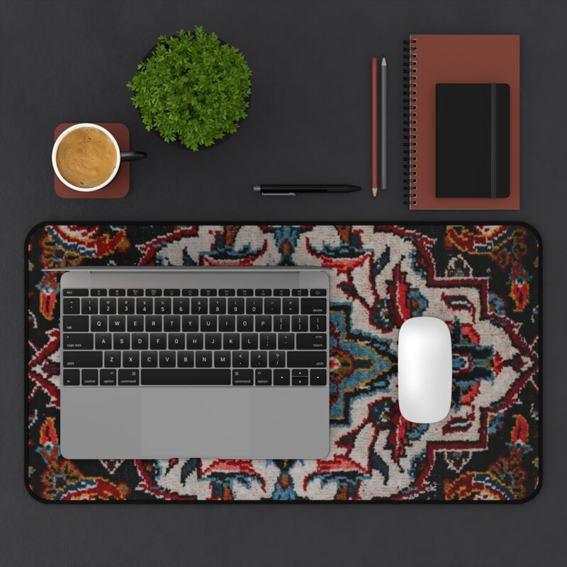 Persian Rug Desk Mat, Moroccan Capet Your Own XL Mousepad - White Middle Eastern Design - Image 2