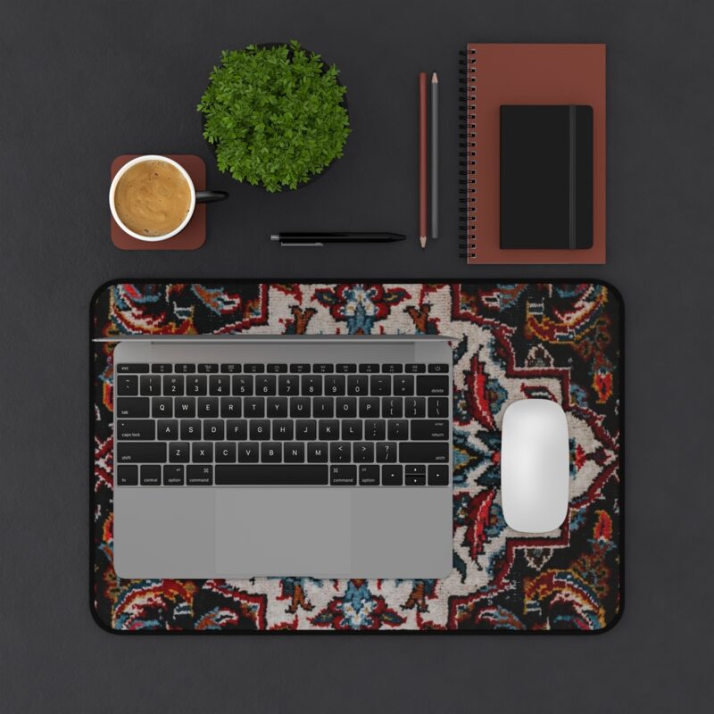Persian Rug Desk Mat, Moroccan Capet Your Own XL Mousepad - White Middle Eastern Design - Image 4