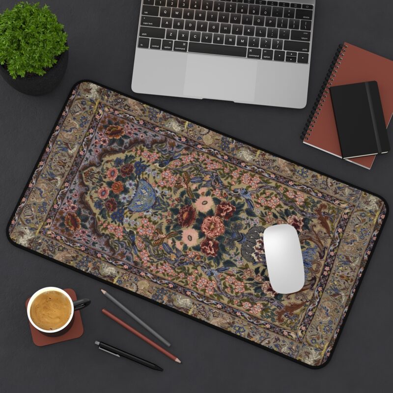 Middle East Floral Rug Desk Mat, Moroccan Carpet XL Mousepad
