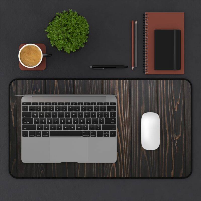 Dark Stained Wood Desk Mat, Brown and Black XL Mousepad - Minimalist Design - Image 2
