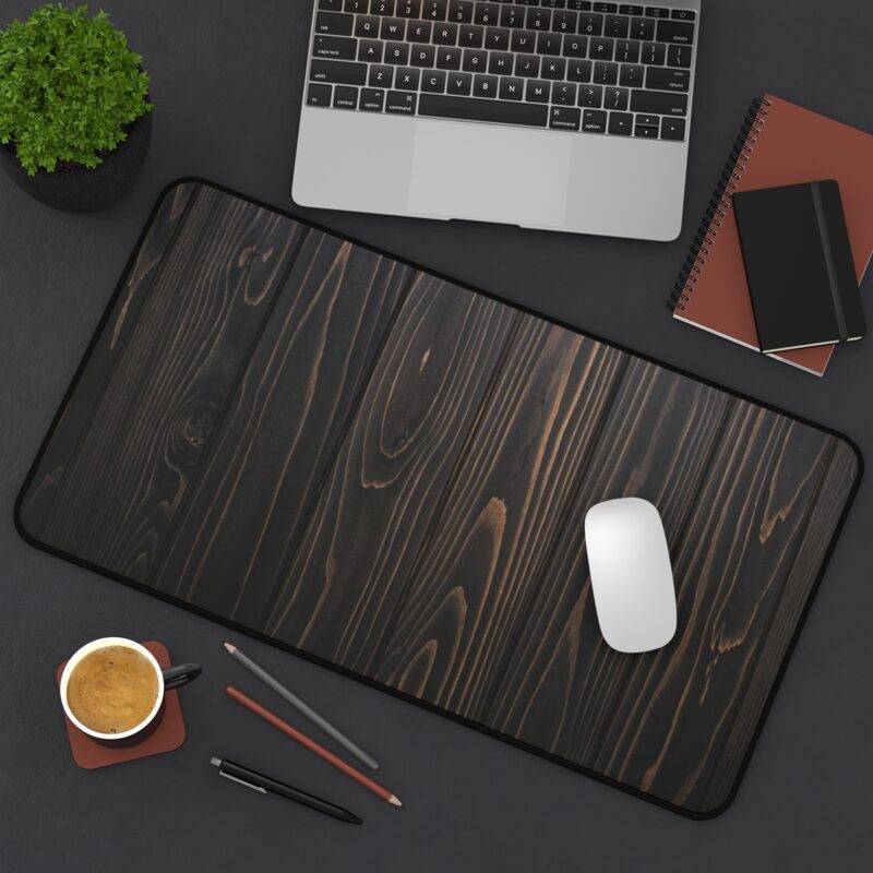 Dark Stained Wood Desk Mat, Brown and Black XL Mousepad - Minimalist Design