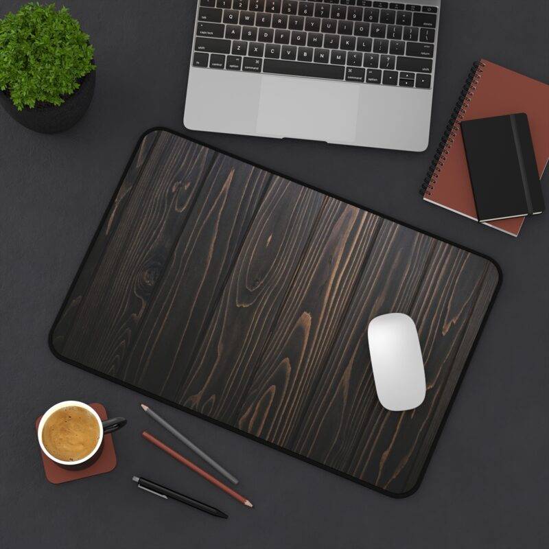 Dark Stained Wood Desk Mat, Brown and Black XL Mousepad - Minimalist Design - Image 5
