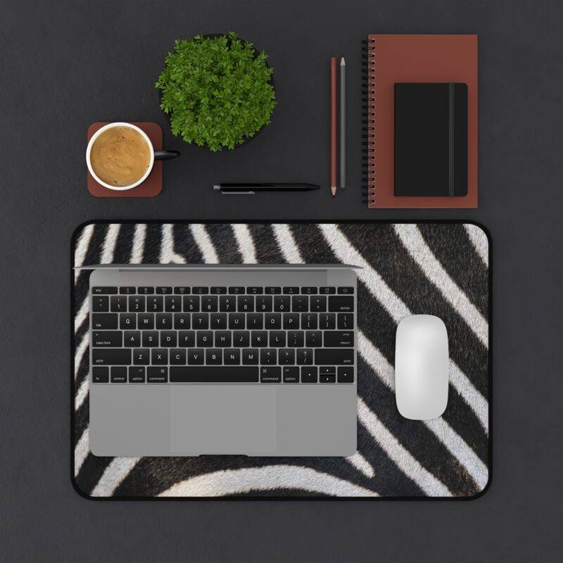 True Zebra Print Desk Mat, Black and White XL Mousepad - Minimalist Design - Image 4
