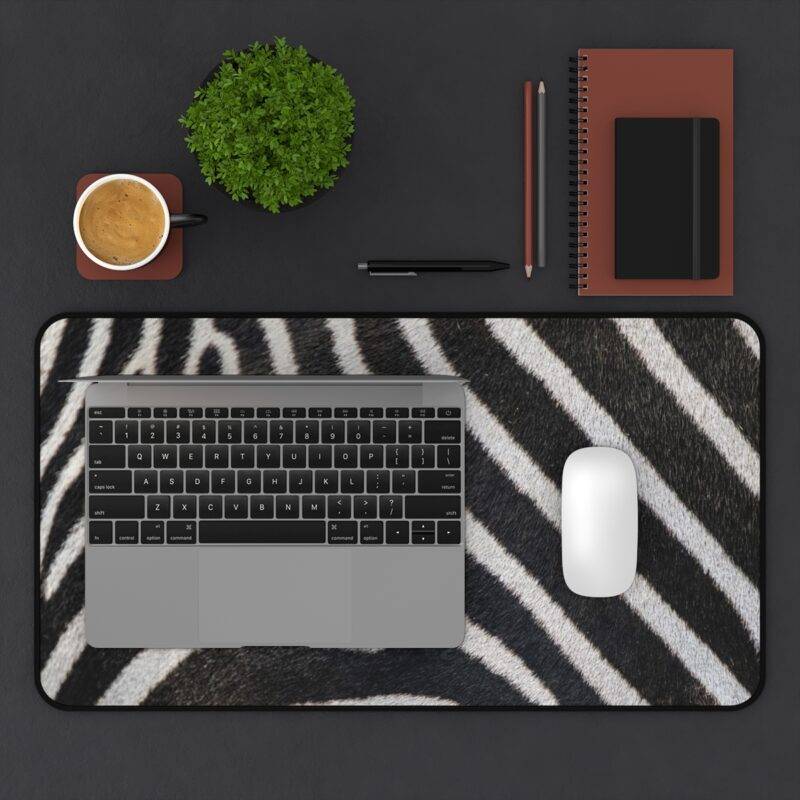 True Zebra Print Desk Mat, Black and White XL Mousepad - Minimalist Design - Image 2