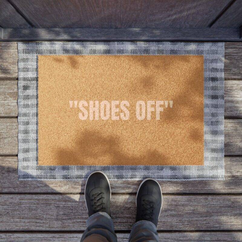"Shoes Off" Off White - 24" x 16" Premium Coconut Coir Door Mat - Image 4