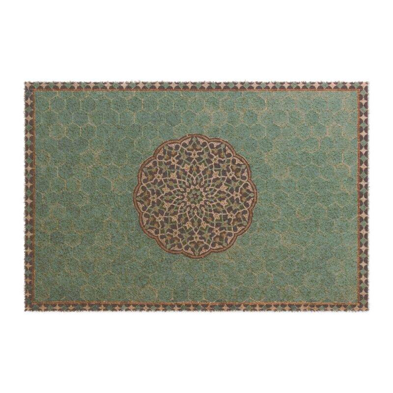 Turquoise Middle Eastern Rug Carpet Pattern - 24" x 16" Premium Coconut Coir Door Mat