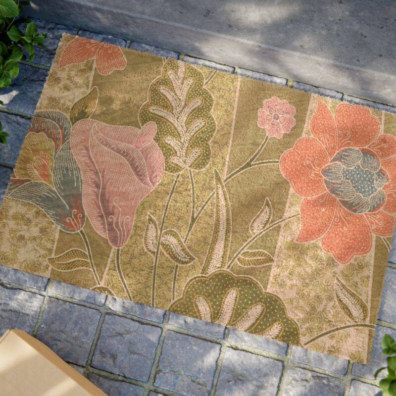 Hawaiin Floral Pinpoint Pattern- 24" x 16" Premium Coconut Coir Door Mat - Image 2