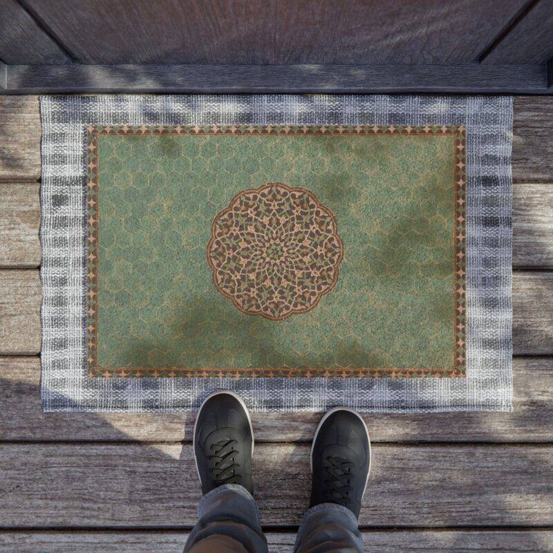 Turquoise Middle Eastern Rug Carpet Pattern - 24" x 16" Premium Coconut Coir Door Mat - Image 4